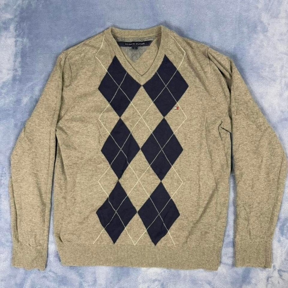 Tommy Hilfiger‎ grey argyle sweater men Size M